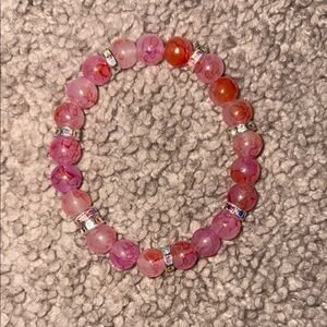 Handmade Pink and Red Tie Dye Beaded Bracelet
